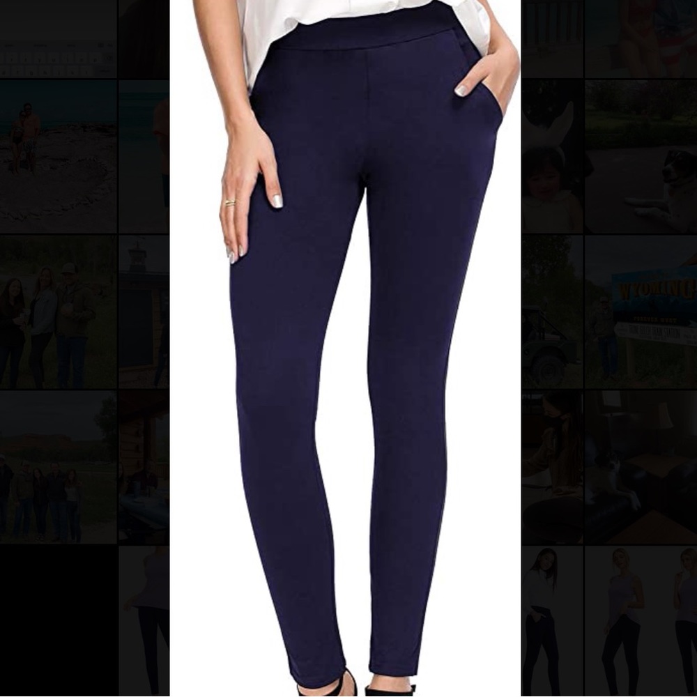 BLUE Stretch Yoga Dress Pants w Tummy Control